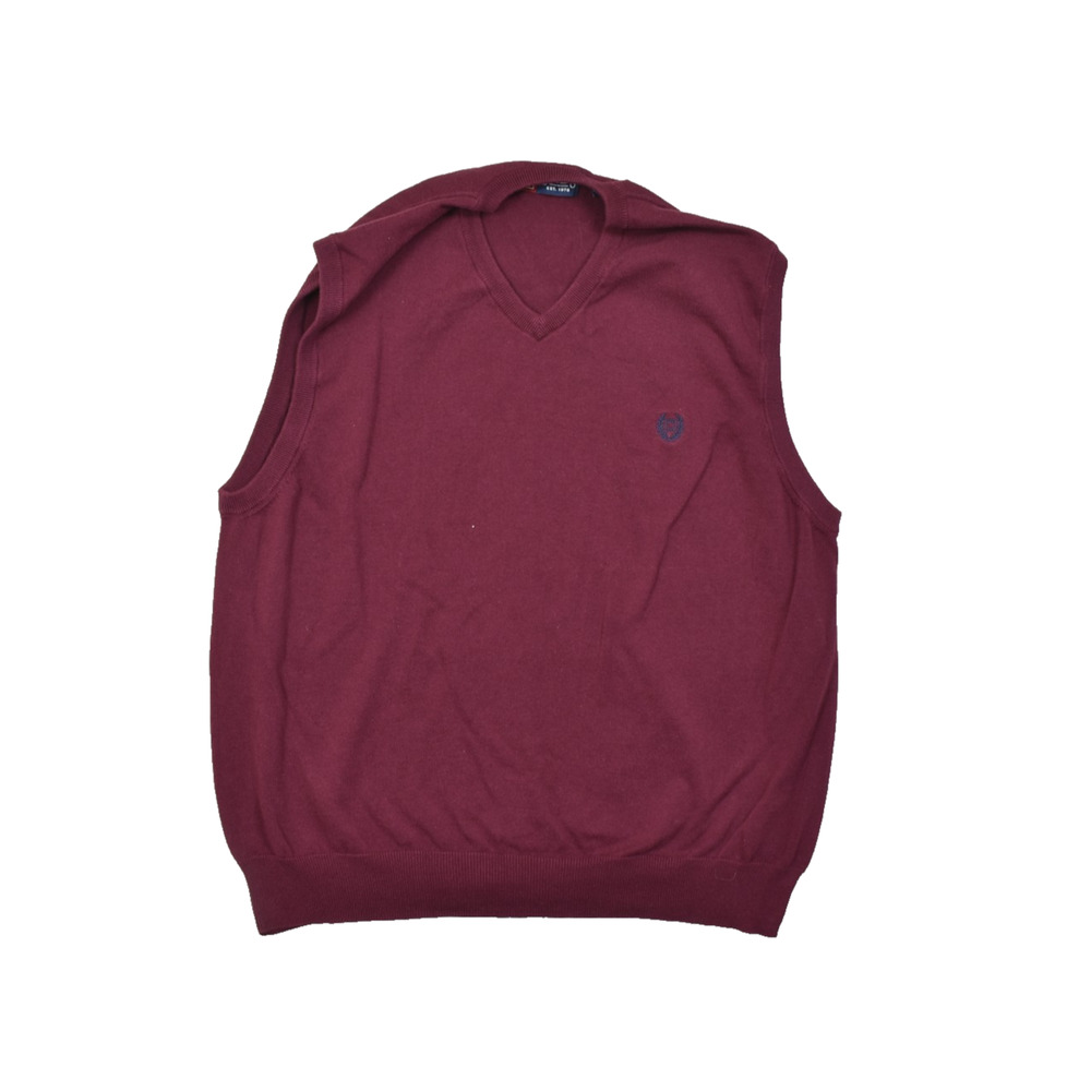 Chaps Men's XXL 100% Cotton V-Neck Sweater Vest Burgundy Red Solid Logo XXL